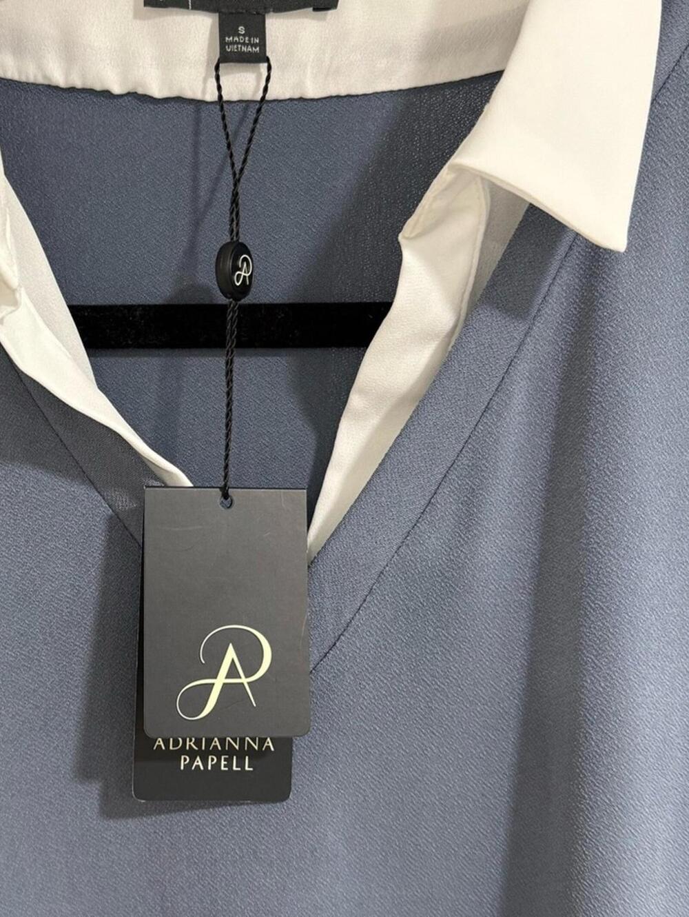 NWT ADRIANNA PAPELL 90's Quiet Luxury Layered Collar Sweater Twofer Blouse Top - Picture 11 of 12